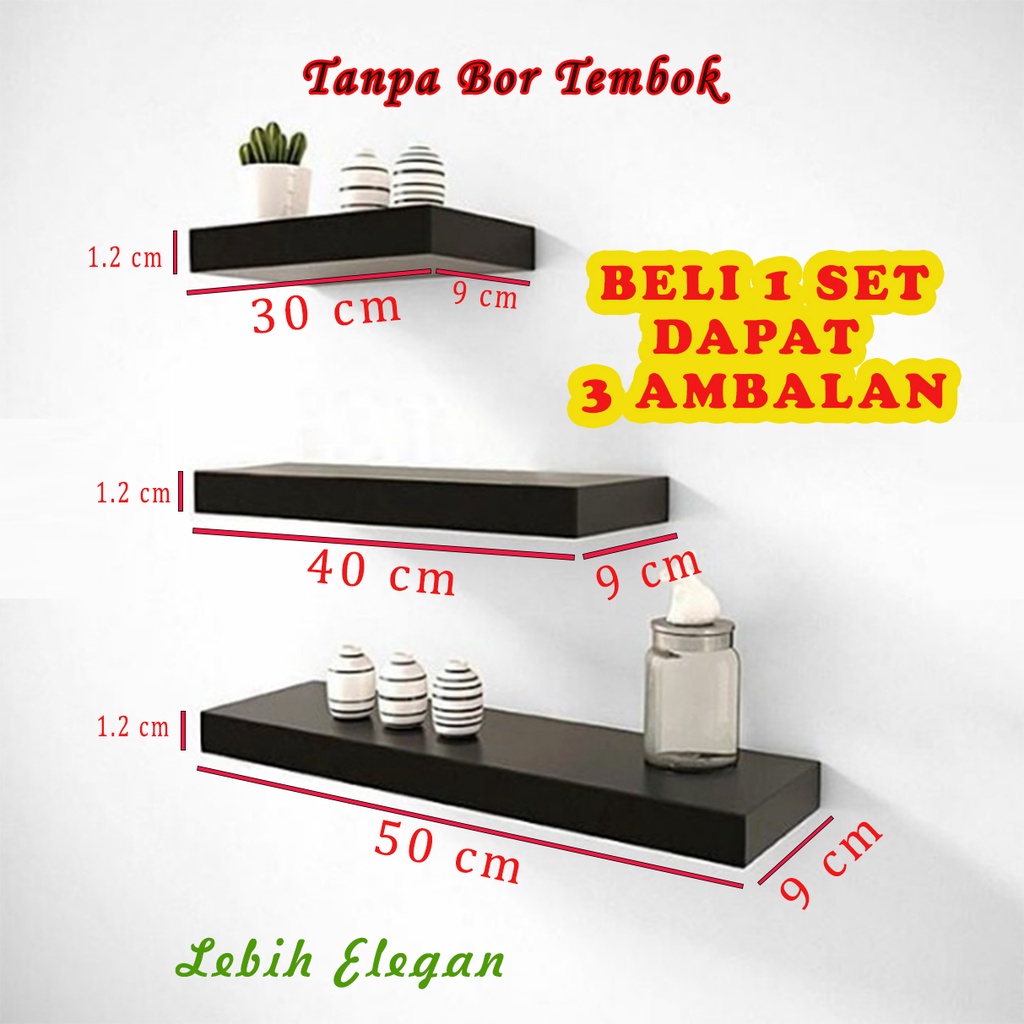 Rak Dinding Minimalis 3 Ambalan Satu Set