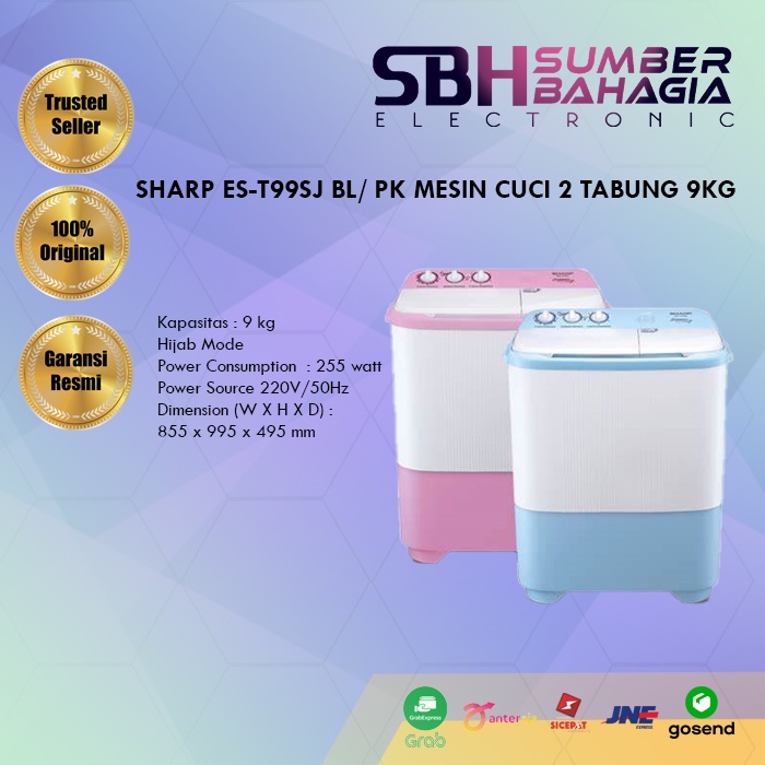 SHARP ES-T99SJ BL/ PK MESIN CUCI 2 TABUNG 9KG ( NEW) KHUSUS BANDUNG)