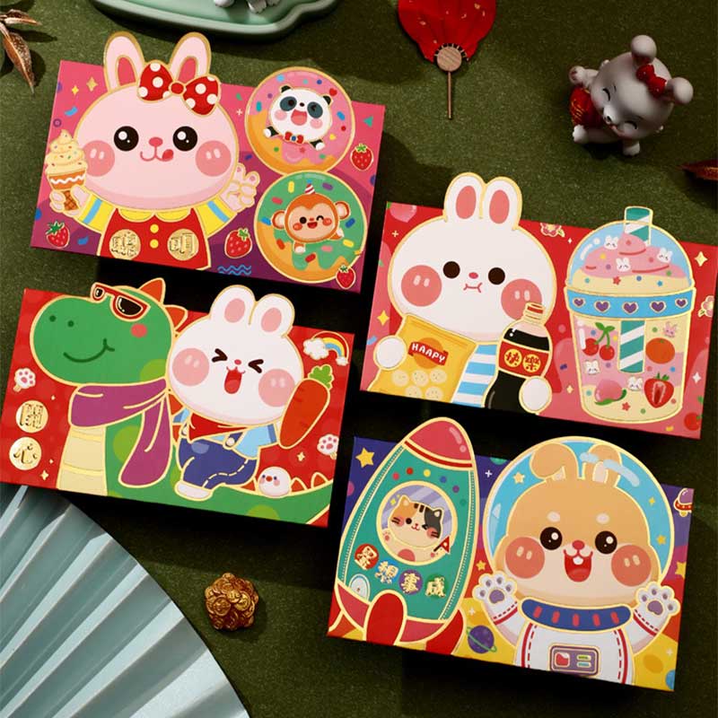 Amplop Angpao Tahun Baru Cina / Imlek Motif Kartun Kelinci Warna Merah