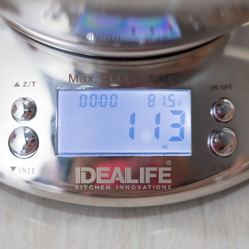 IDEALIFE - Digital Kitchen Scale – Timer + Bowl, 5KG/1GR IL-210B . This scale simplifies the way you prepare your meals through thoughtful and practical design. It features a detachable bowl for easier portioning, mixing ingredients, and quick volume meas