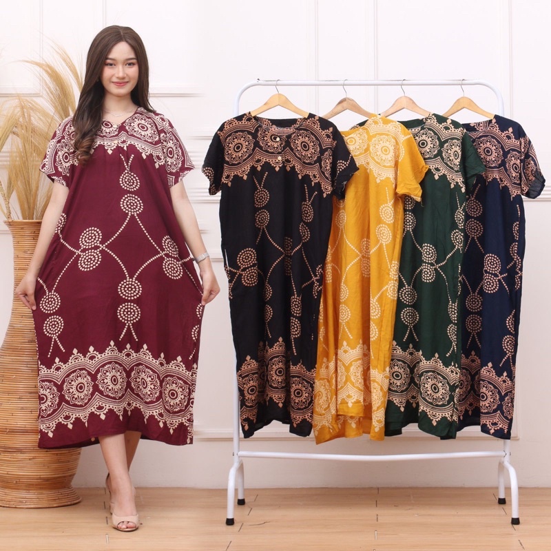 DASTER JUMBO WANITA KEKINIAN KANCING DEPAN KATUN SANTUNG MOTIF TERBARU BUNGA BATIK DASTER LEBAR UKURAN BESAR DEWASA