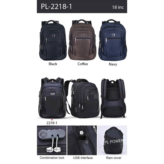 Polo Power - Tas Pria Ransel Laptop 18 inc Backpack PL Power Expanding Import Tas Punggung Pria Casual