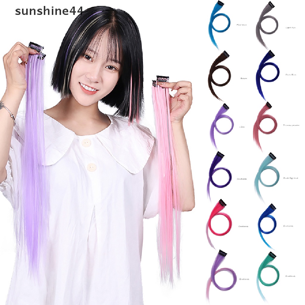 Sunshine Wig / Rambut Palsu Wanita Model Panjang Lurus + Poni Warna Gradasi