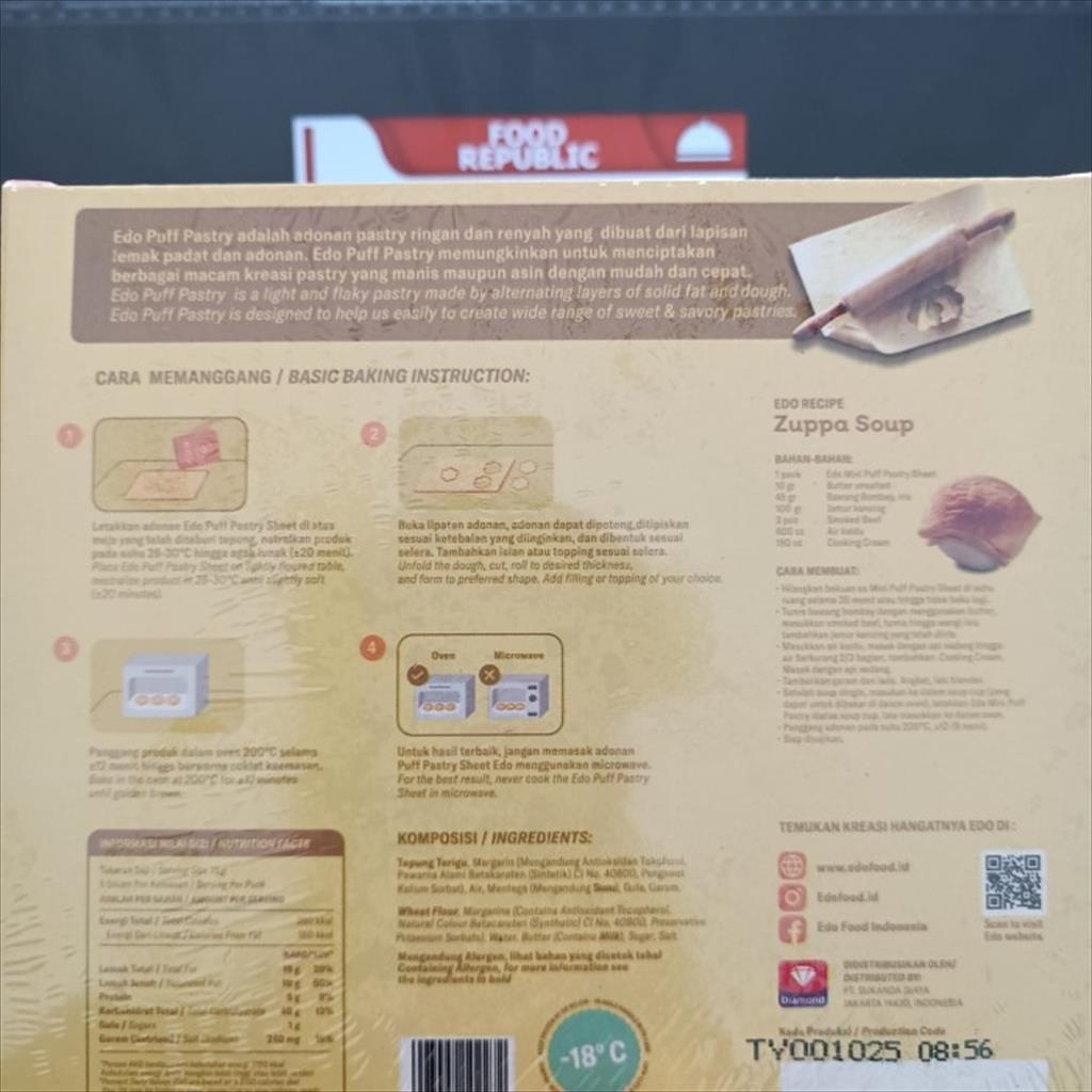 Edo Mini Puff Pastry Sheet 375 gr Kulit Lembaran Adonan Pastri Halal