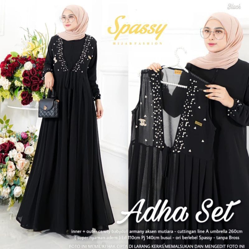 Setelan Wanita Jumbo Gamis Outer Set Gamis Ceruty Babydoll Setelan Wanita Terbaru Gaun Pesta Muslimah Adha Set  Dress Kondangan