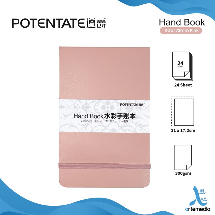 

[COD AKTIF] POTENTATE Hand Book Watercolor 110X172mm 300gsm Kertas Buku Cat Air - PINK
