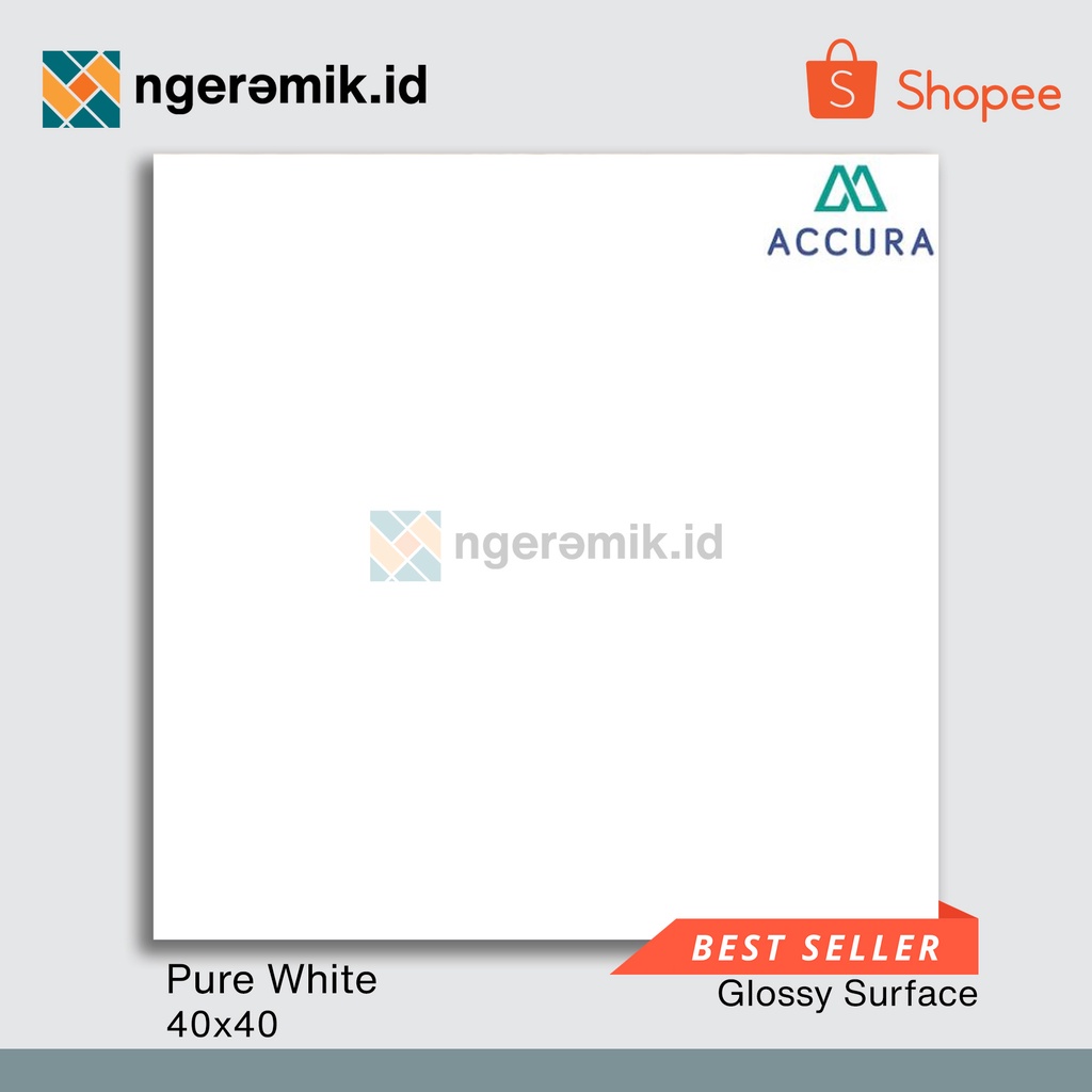 Keramik Lantai Putih Polos 40x40 Mulia Accura Pure White 40x40 KW1 / Keramik Lantai Murah / Keramik 