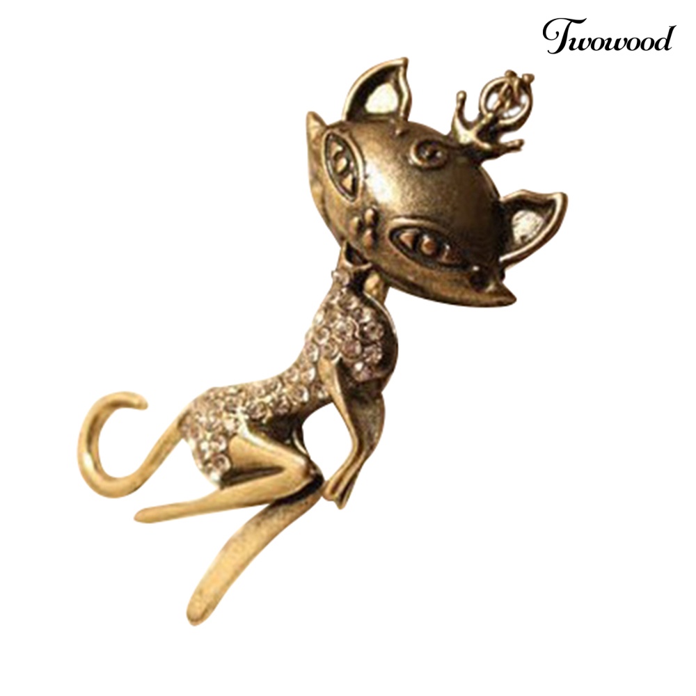 Kalung Rantai Dengan Liontin Bentuk Kucing Aksen Berlian Imitasi Gaya Vintage Untuk Wanita