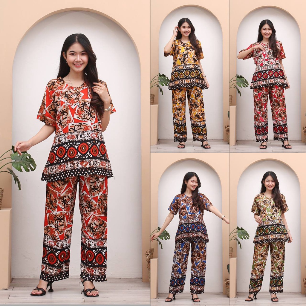 Setelan cp elmo baju tidur batik motif grosir murah piyama fashion wanita pakaian modern tanah abang