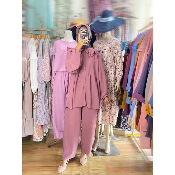 one set wanita / baju setelan kekinian/ setelan wanita crinkle  /One set rayon crinkle ld120 / setelan rayon Jumbo / Setelan Wanita / One set Jumbo / setelan wanita kekinian