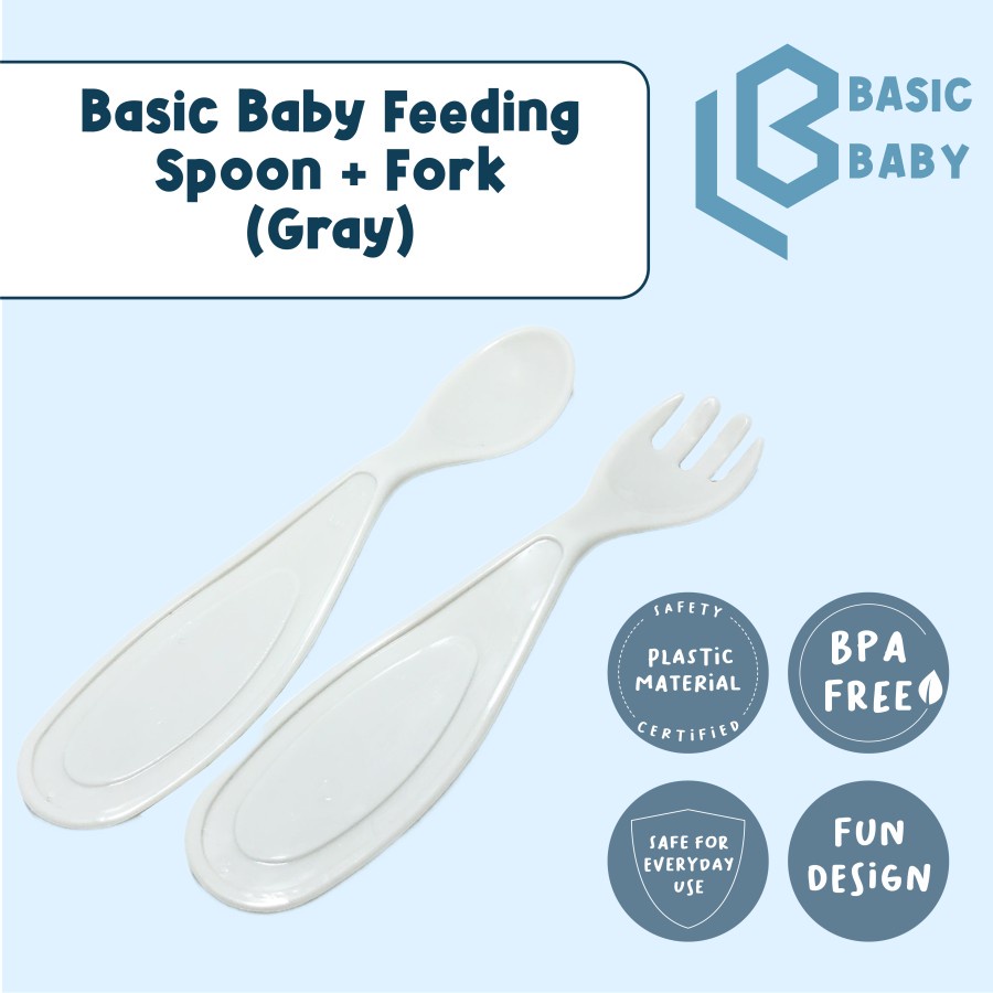 Basic Baby Feeding Spoon + Fork - Gray