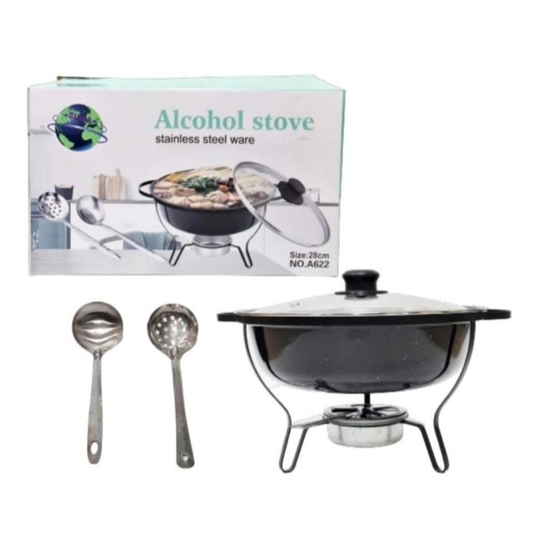 Warmer Stove 28cm ENAMEL MARBEL TUTUP KACA Tempat Makanan Prasmanan