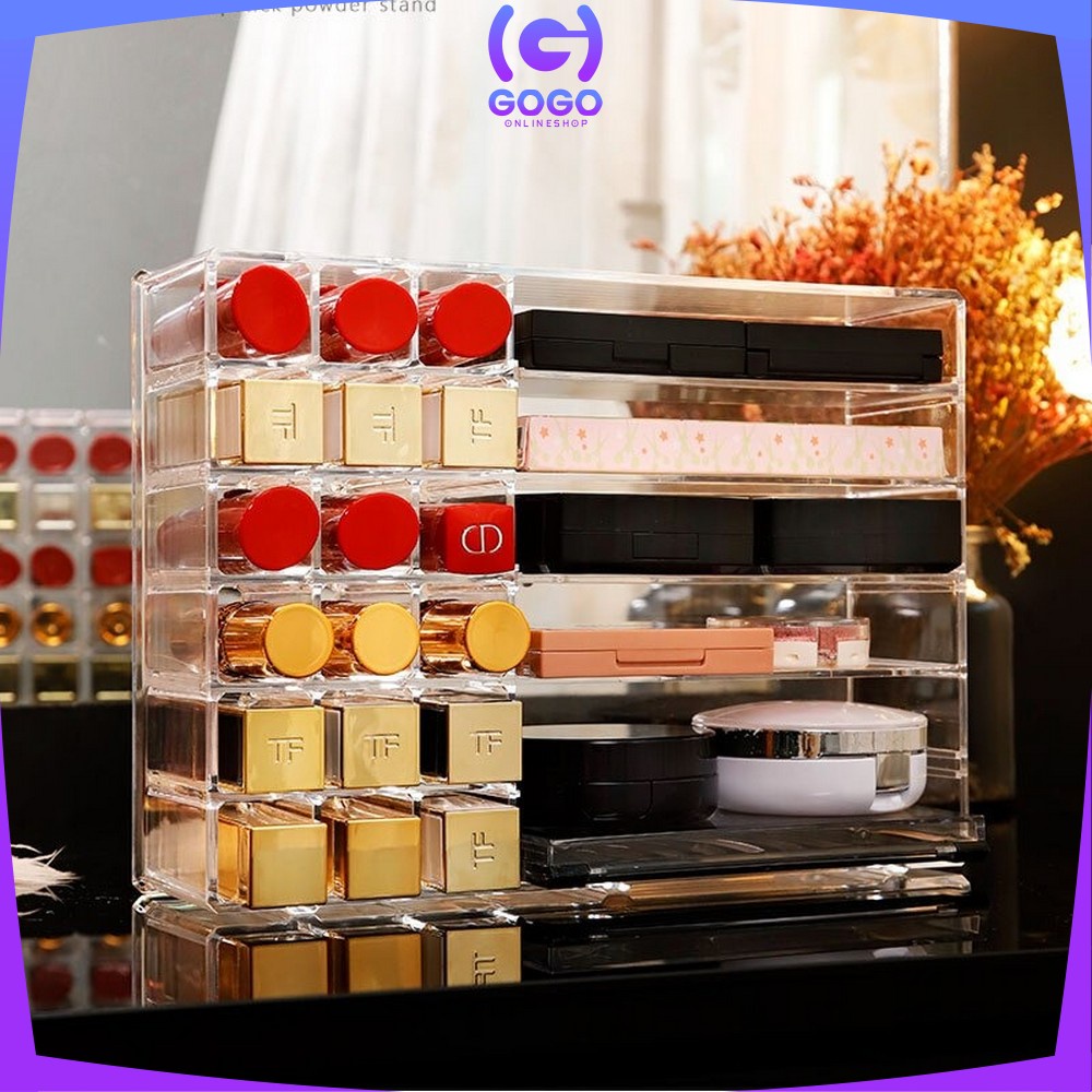 GOGO-K8 Kotak Lipstik Acrylic Diamond Rak Tempat Lipstik Alat Kosmetik Lipstick Organizer Rak Makeup