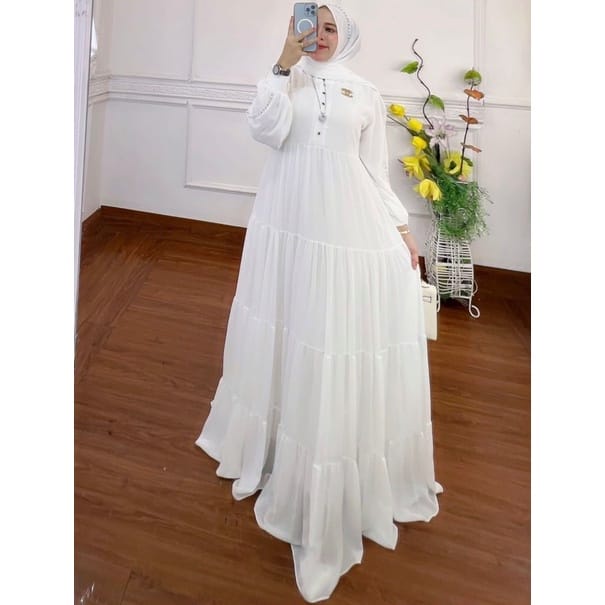 Serena Dress Kondangan Gamis Dewasa Ceruty Babydoll Baju Wanita Jumbo Gaun Pesta Muslimah Busui Friendly Ootd Kekinian