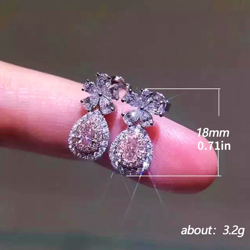 Fancyqube Anting Stud 925 Silver Needle Bentuk Bunga Kecil Hias Berlian Warna Pink