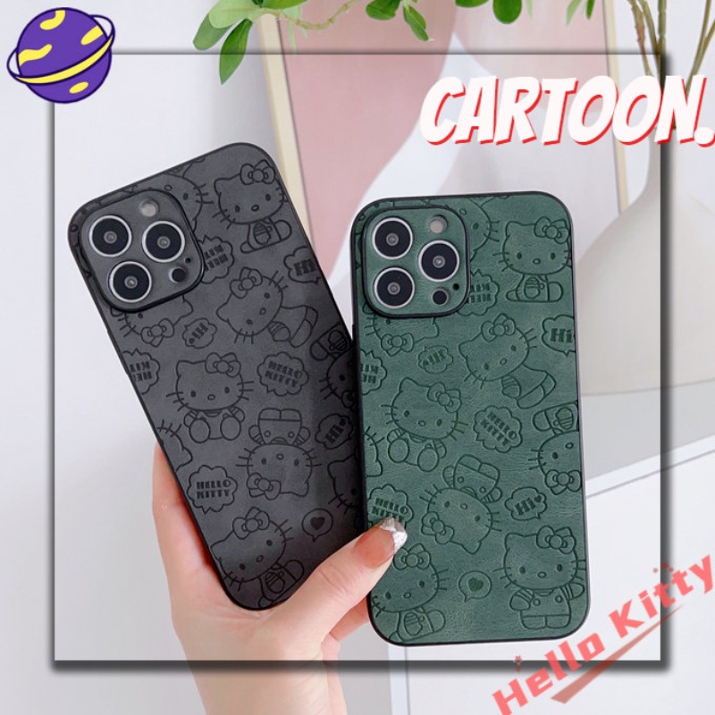 Soft Case Motif Kartun Hello Kitty Warna Hijau Dan Hitam Untuk IPhone 14 13 12 11 Pro X XS Max XR 7 8 Plus SE2020