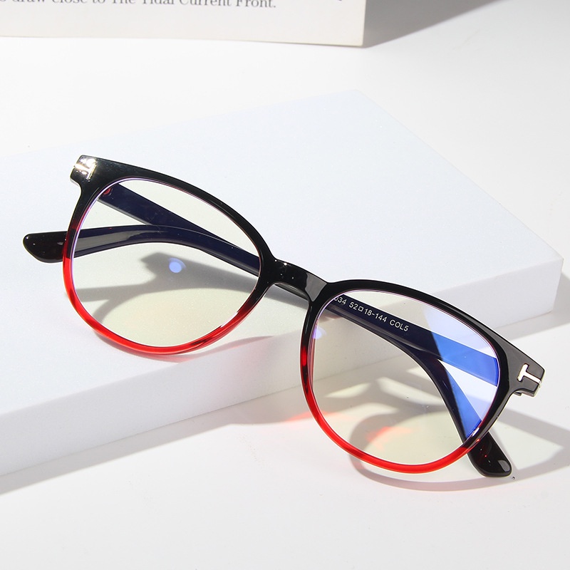 Kacamata Frame Bulat Warna Gradasi Gaya Barat Oversize Anti Blue Light