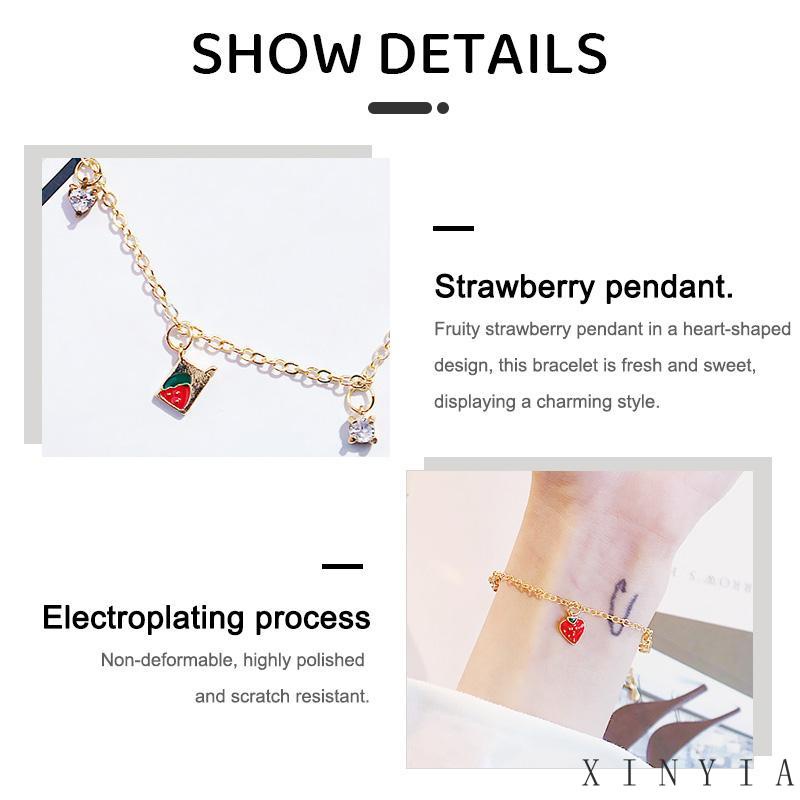 【Bayar di tempat】Gelang Liontin Strawberry Untuk Wanita Model Korea Simple Motif Stroberi Kristal