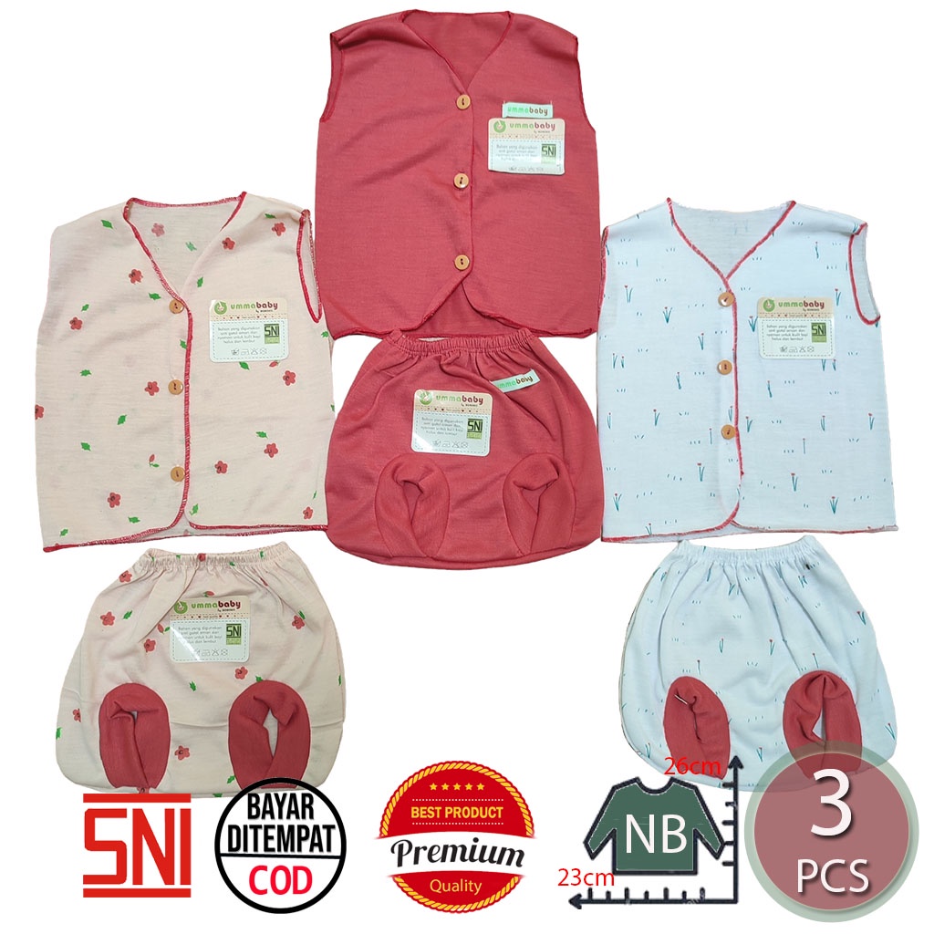 Isi 6 pcs Baju Bayi Kutung Celana Bayi 3 Set Baju Lengan Buntung Perlengkapan Bayi Baru Lahir Gift Set Baby Newborn Kado Murah