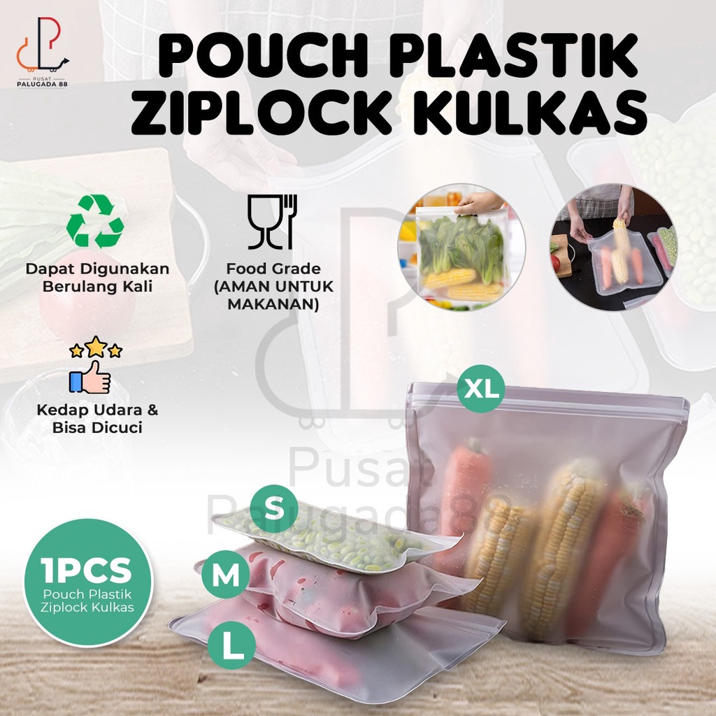 Reusable Ziplock Silicone Silikon Pouch Food Kantong Zip Zipper Klip Bag Makanan Kedap Udara Matte Plastik Kulkas Penyimpanan / Plastik Penyimpanan / Reusable