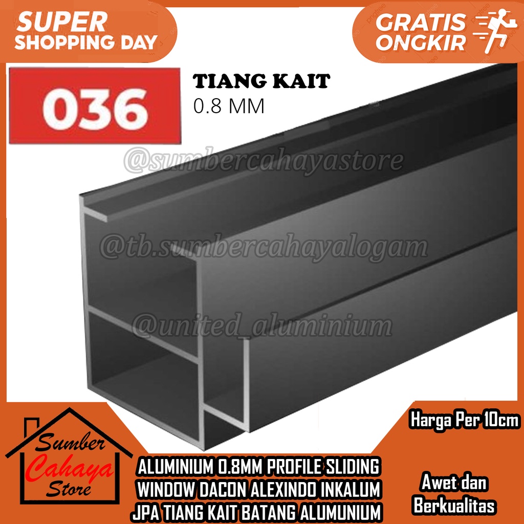 Alumunium aluminium Tiang Kait Profile 036 Sliding Window PER 10 CM DACON INKALUM JPA ALEXINDO ALEKS