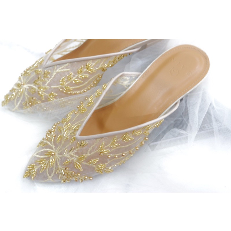 SEPATU HEELS WANITA PESTA 5CM WARNA GOLD byindardini