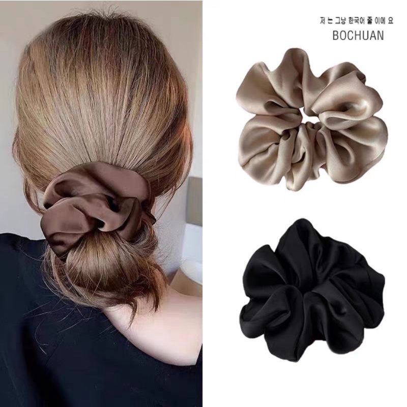 Scrunchie Satin Velvet Silk Polos Doff Matte Ikat Rambut Cepol Warna Doff Large Model Velvet Satin Korea Matte Soft Impor