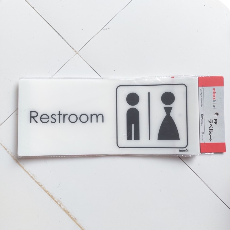 

TERMURAH! Sign Akrilik Tulisan TOILET RESTROOM Bahan PP 15x35cm 1 Buah