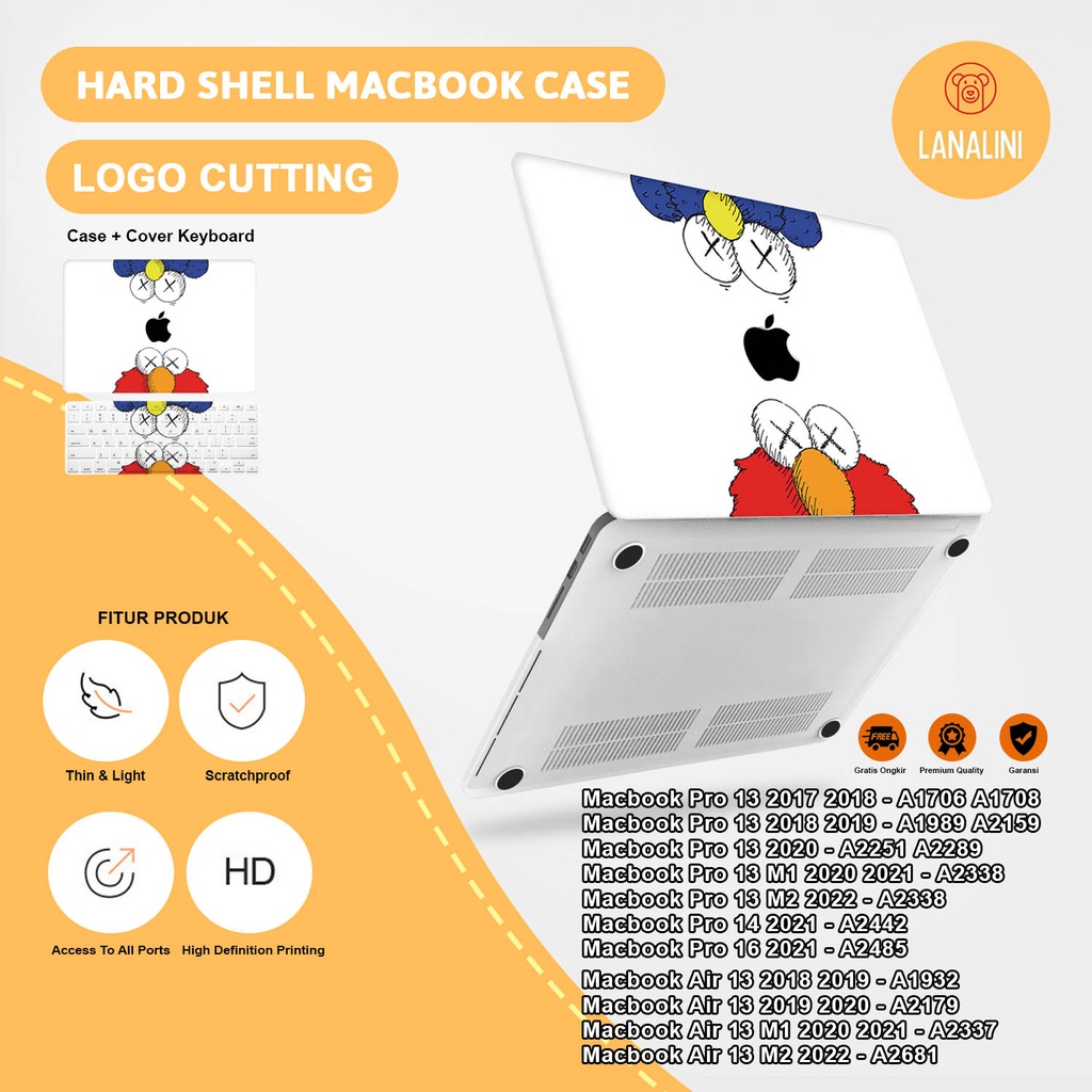 Case Casing Protective Pelindung Laptop Macbook Air Pro 13 M1 M2 2017 2018 2019 2020 2021 A1932 A2179 A2337 A1706 A1708 A1989 A2159 A2251 A2289 A2338 Gambar kartun Cartoon Elmo Warna Putih Motif Lucu Hardcase Murah