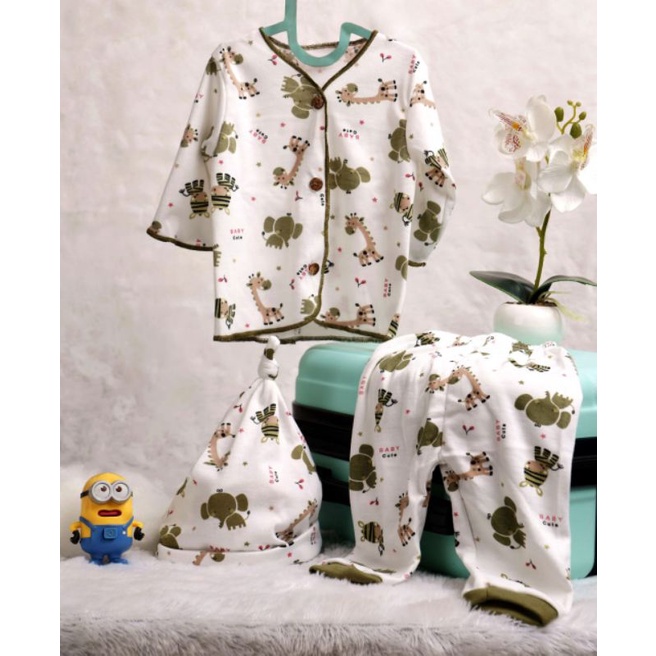 Stelan baju dan celana tidur bayi  piyama baru lahir plus Topi dan sarung tangan  per 1stel promo 9.9