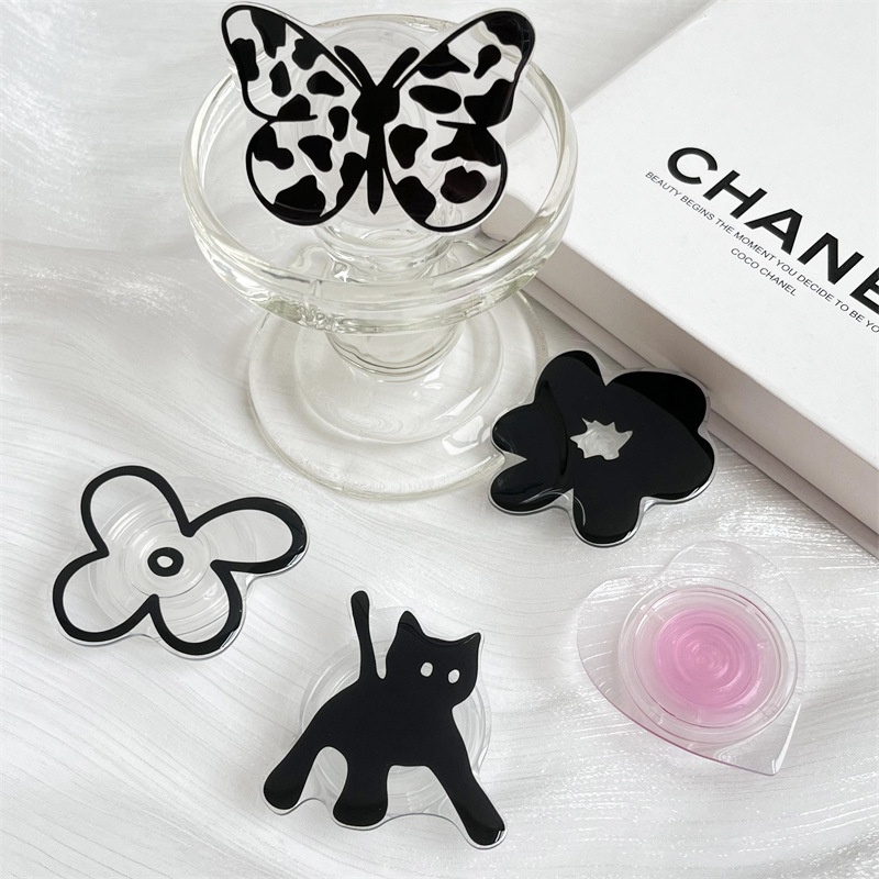 Ins Popsocket Hp / Smartphone Bahan Akrilik Transparan Motif Kucing / Bunga / Hati