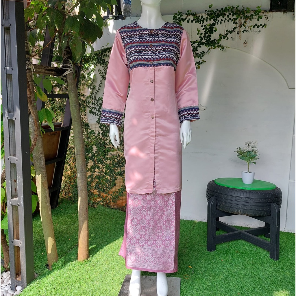 Tunik Kombinasi  Tenun Kancing Cawayboutique