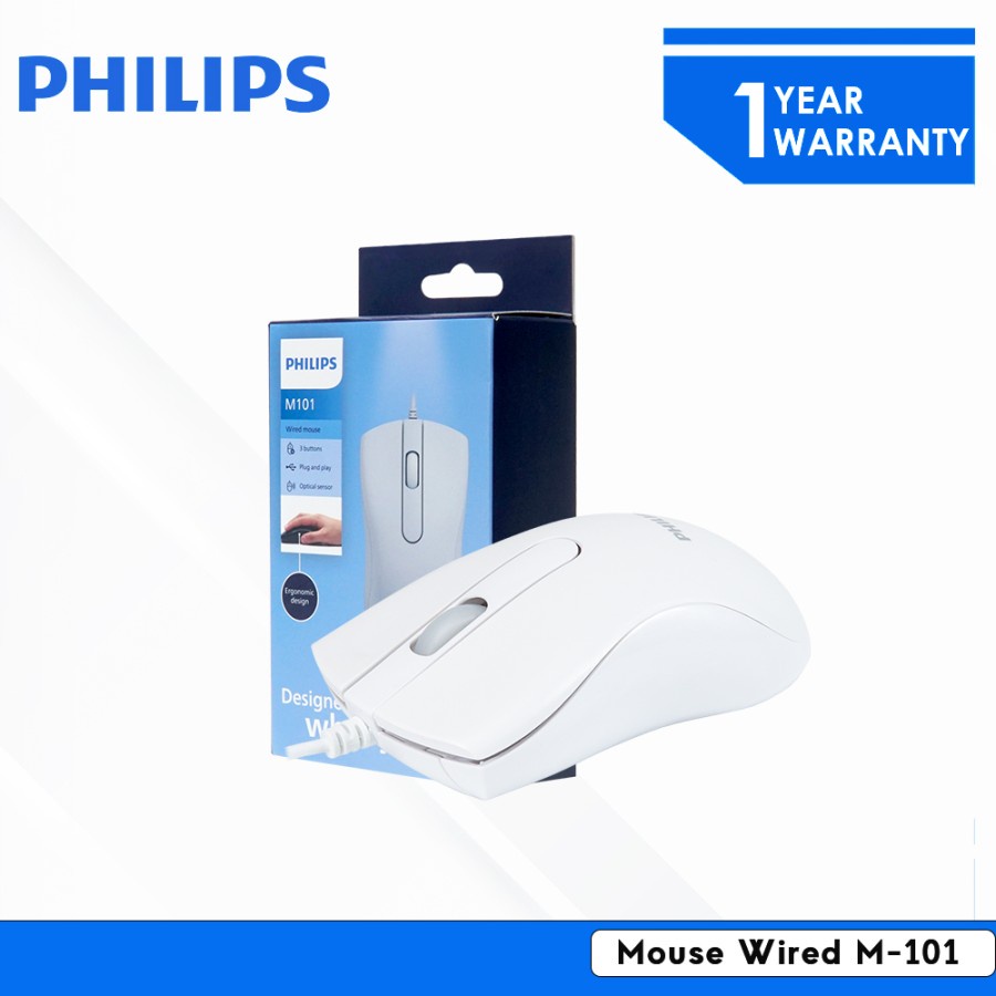 Mouse Philips M-101 Wired USB 1000DPI Ergonomic Design - PHILIPS M101