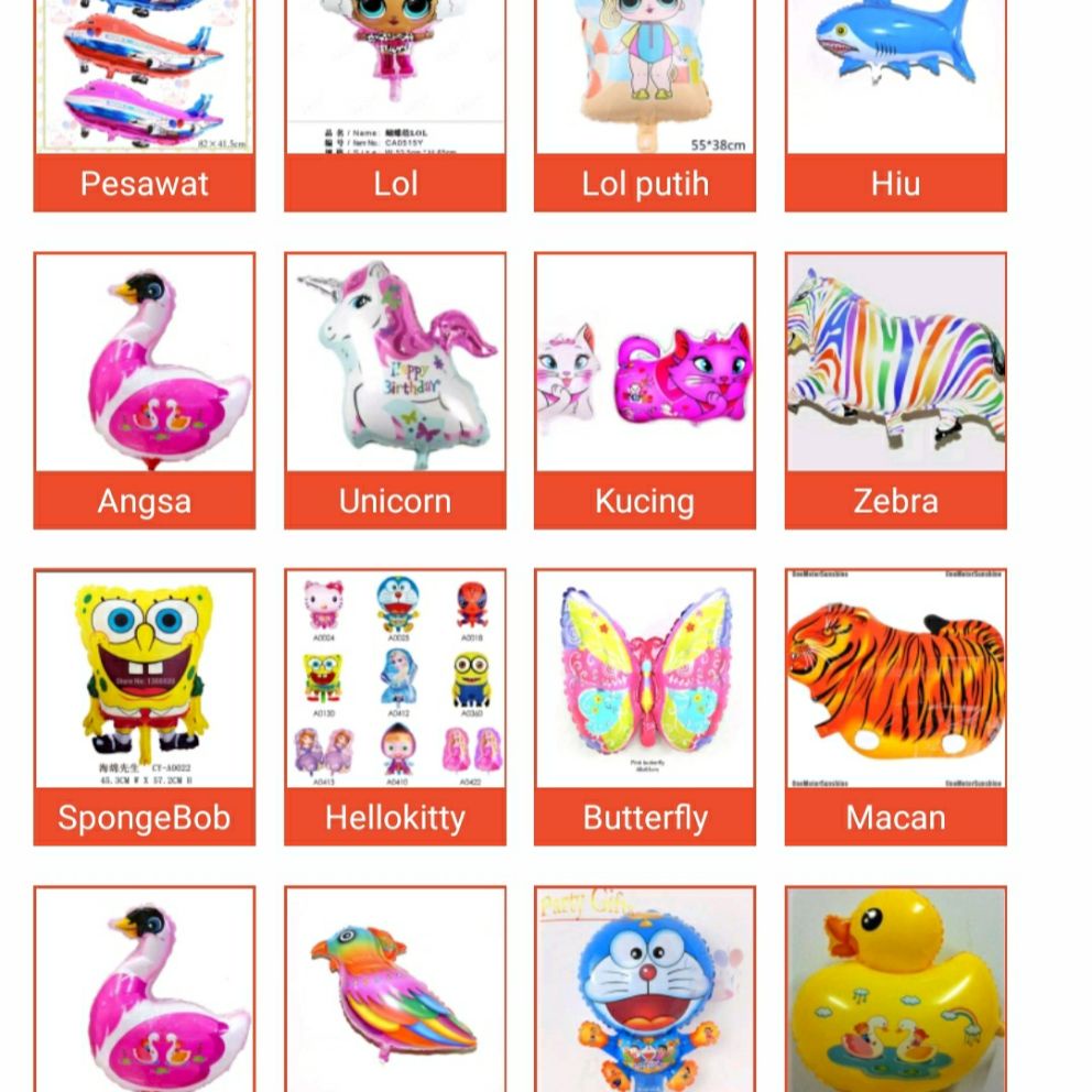 GROSIR 35 BIJI Balon Foil Gas Pesawat LOL Ikan Hiu Angsa Zebra Spongebob Harimau Kupu kupu termurah 
