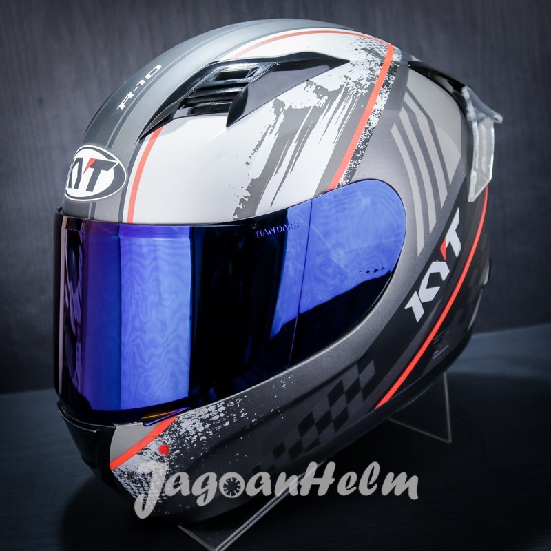 HELM KYT R10 PAKET GANTENG GUNMETAL DOFF SILVER | R-10 BLACK VISOR FULLFACE / helm pria keren murah 