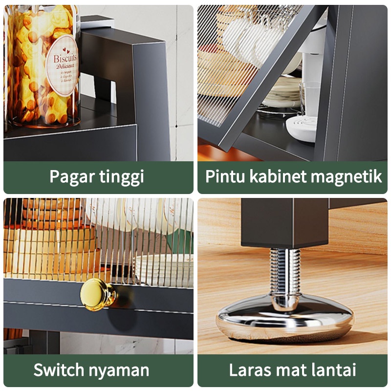 Lemari Microwave dengan Pintu Rak Kabinet Dapur Rak Oven Rak Penyimpanan Piring Dapur