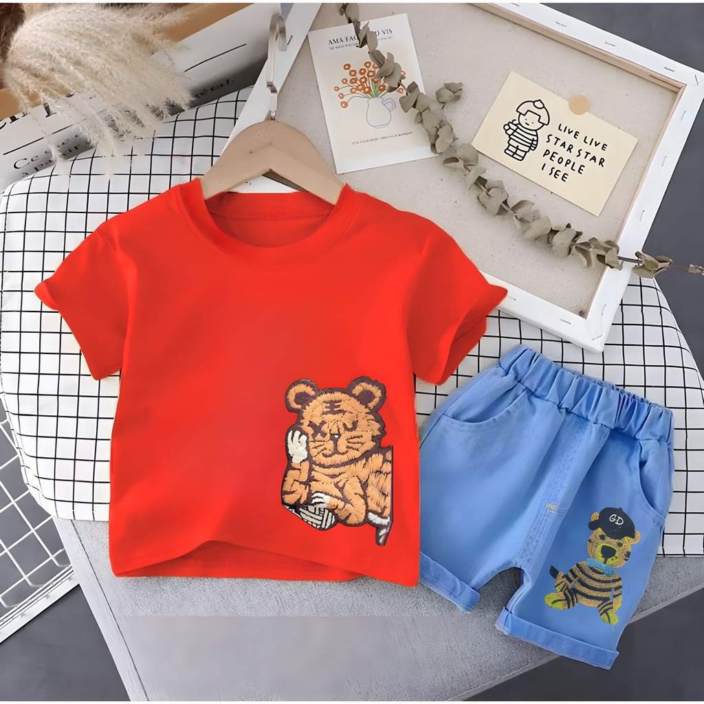 TRENDY SETELAN BAJU CELANA JEANS KAOS BAYI ANAK MOTIF TIGER MACAN BORDIR DENIM USIA 6 BULAN-5 TAHUN TERBARU TERMURAH/ SETELAN BAJU CELANA JEANS KAOS BAYI ANAK LAKI-LAKI/ SETELAN BAJU CELANA JEANS KAOS BAYI ANAK PEREMPUAN/ FASHION BAJU ANAK COWOK DAN CEWEK