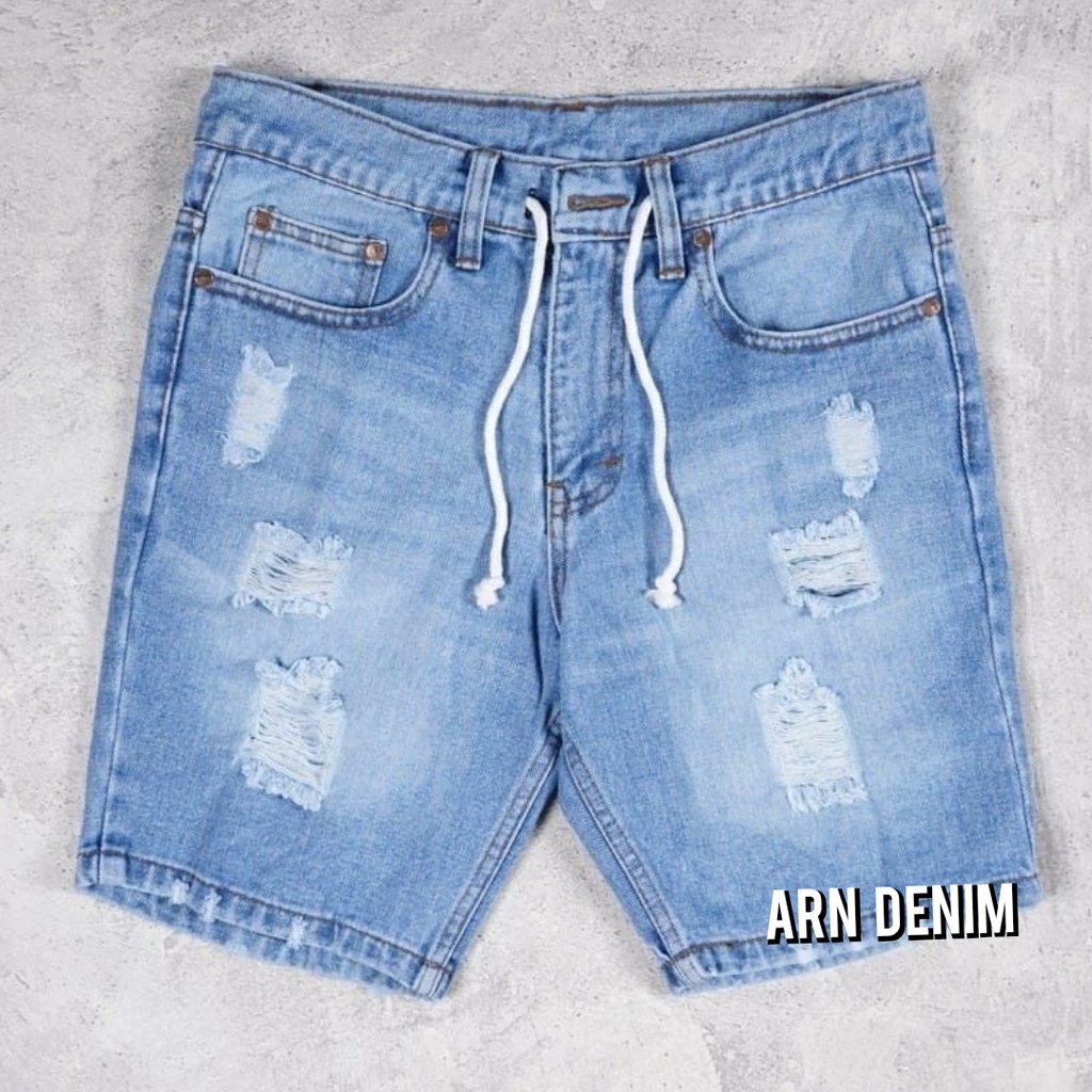 Celana Pendek Jeans Sobek Robek Pria Cowok Dewasa Jens Wash TEBAL Jumbo Premium Original Distro