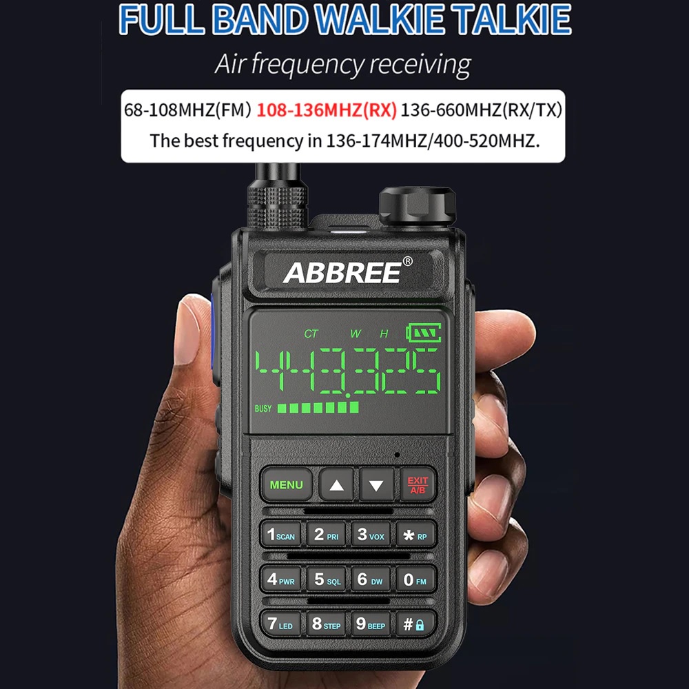 ABBREE AR-518 - Walkie Talkie 10W Power Air Band 108-660MHz Frequency