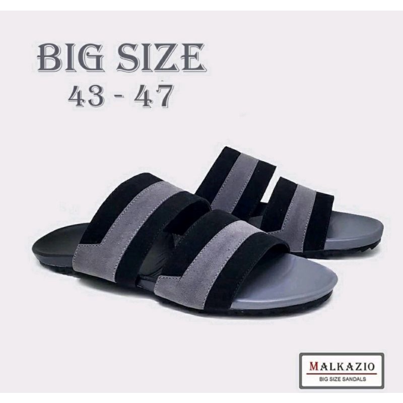 OVERSIZE Sandal Pria Ukuran Besar K01Black 43.44.45.46.47 Slop Jepit Cowok Kasual Sendal JUMBO Kulit, 44