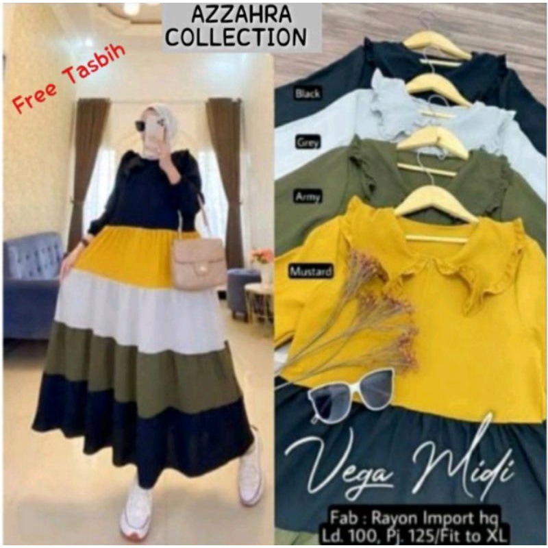 (COD) Gamis Vega Midi / Gamis Midi / Gamis Susun Pelangi / Gamis Rayon / Gamis Terbaru