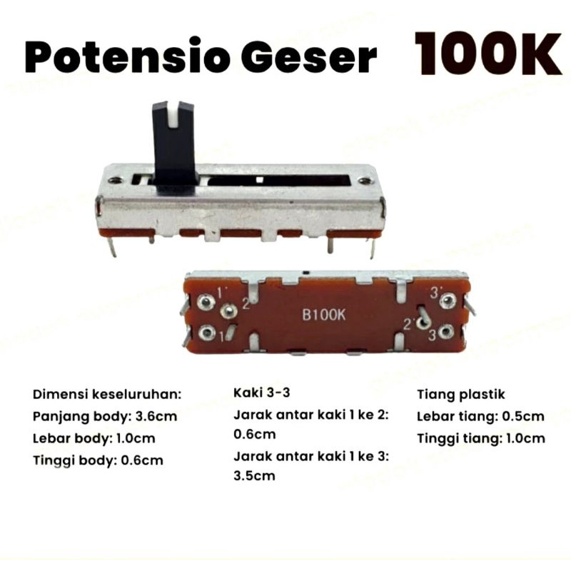 Potensio Geser 3,5cm Kaki 3-3 B100K Stereo