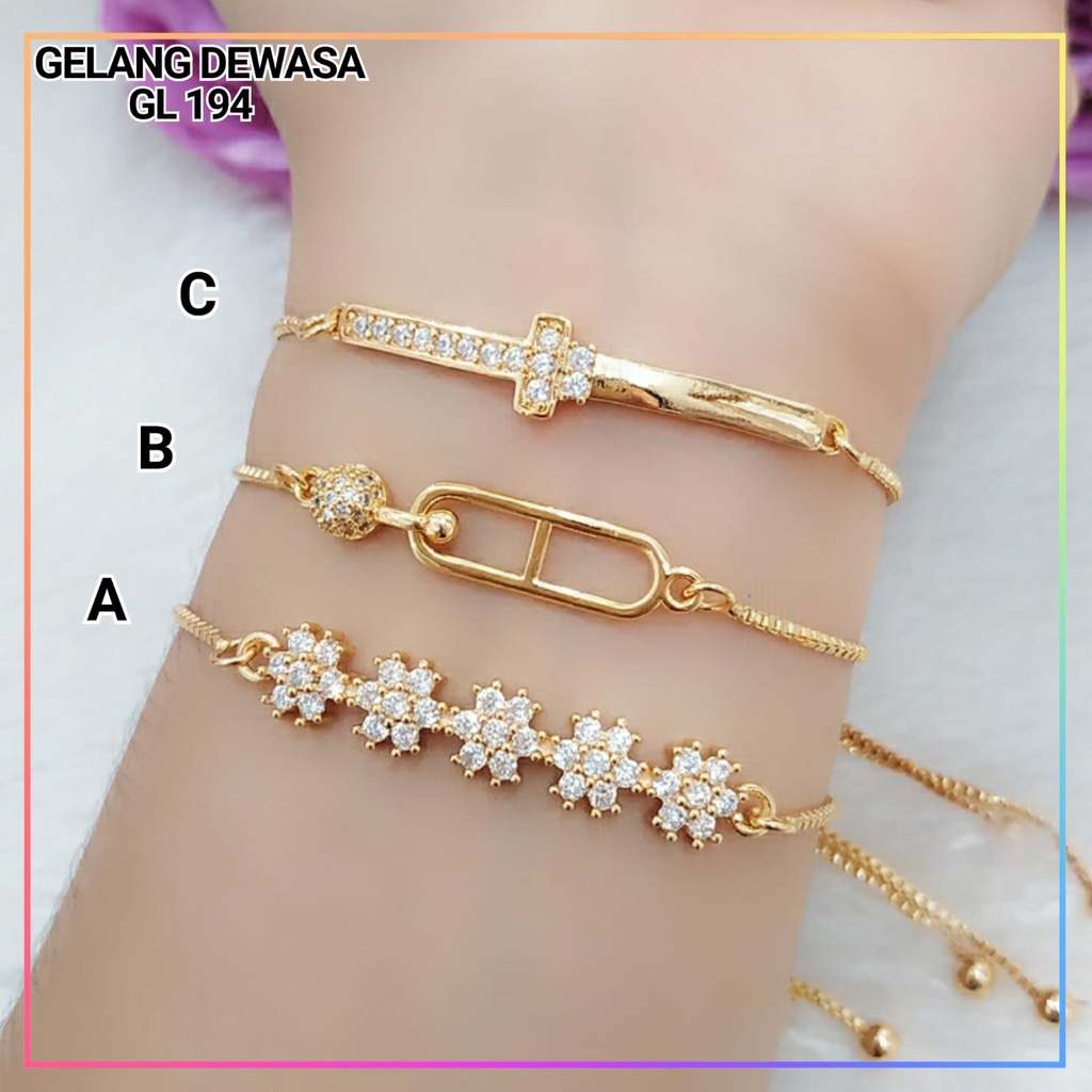 Gelang xuping gelang serut dewasa bunga permata zirkon terlaris perhiasan lapis emas gold GL 194