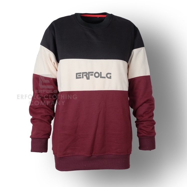 Erfolg Offiziell Sweater Crewneck Kombinasi 3 Warna Lengan Panjang Basic Sablon ERFOLG#05 Black Switer Pria Wanita Oblong Distro Clothing Brand Lokal Bandung Suiter Crowneck Krunek Cowo Cewe Aesthetic Bahan Fleece Tebal 280 Gram Premium Ukuran M L XL