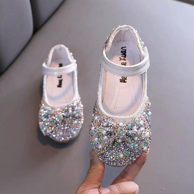 Sepatu Pesta Anak Perempuan . Sepatu Ivory Pita Blink Import . HS-021