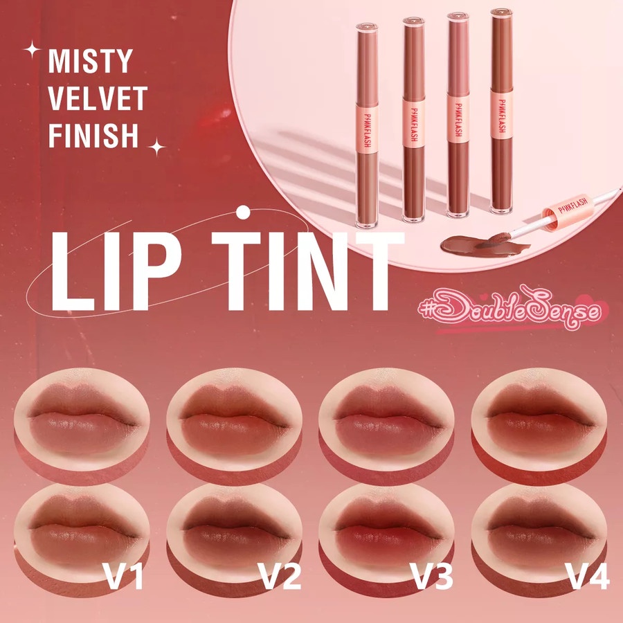 PINKFLASH 2 IN 1 Double Effect Lipstik Ombrelips Liquid Matte Velvet Lipstick Lightweight High Pigment Lasting Lipstik - V01