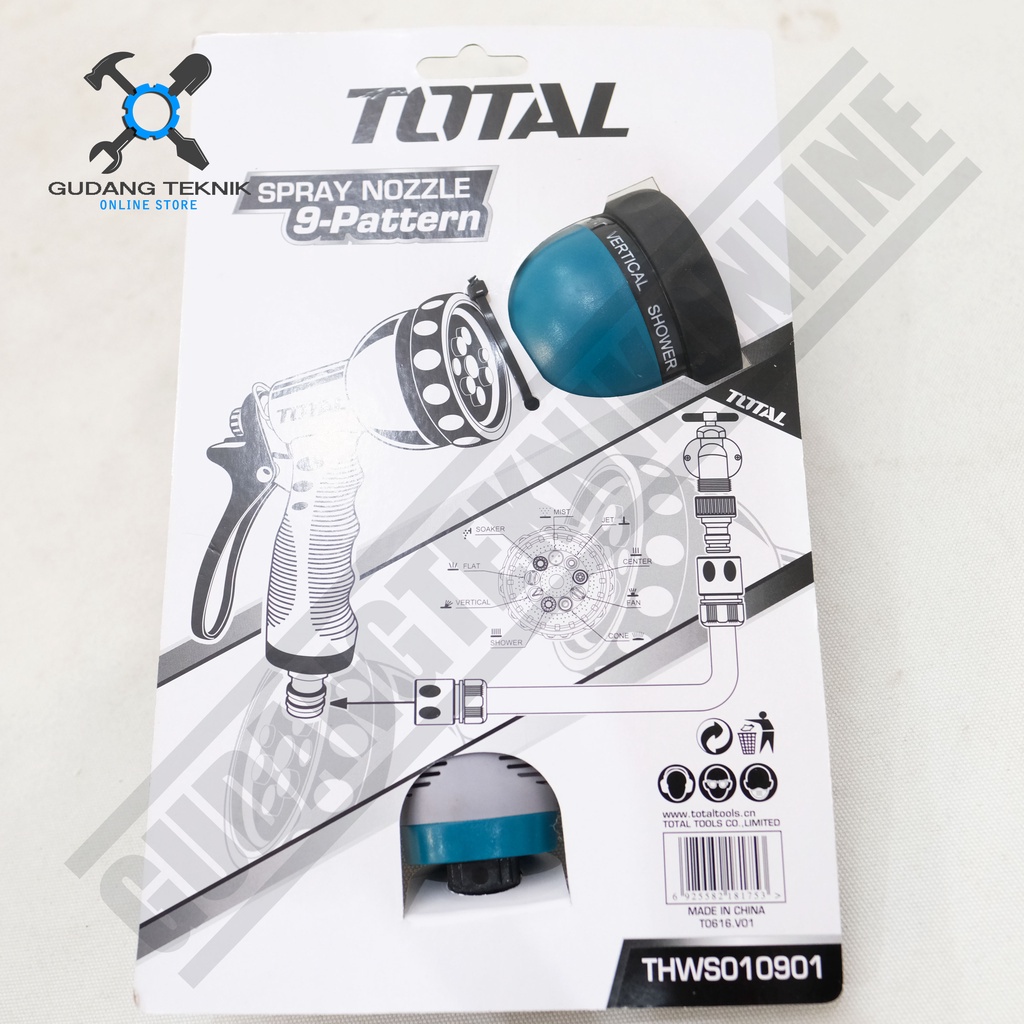 Kepala Semprotan Air THWS010901 TOTAL / Garden Water Hose Spray Nozzle Gun THWS 010901 TOTAL