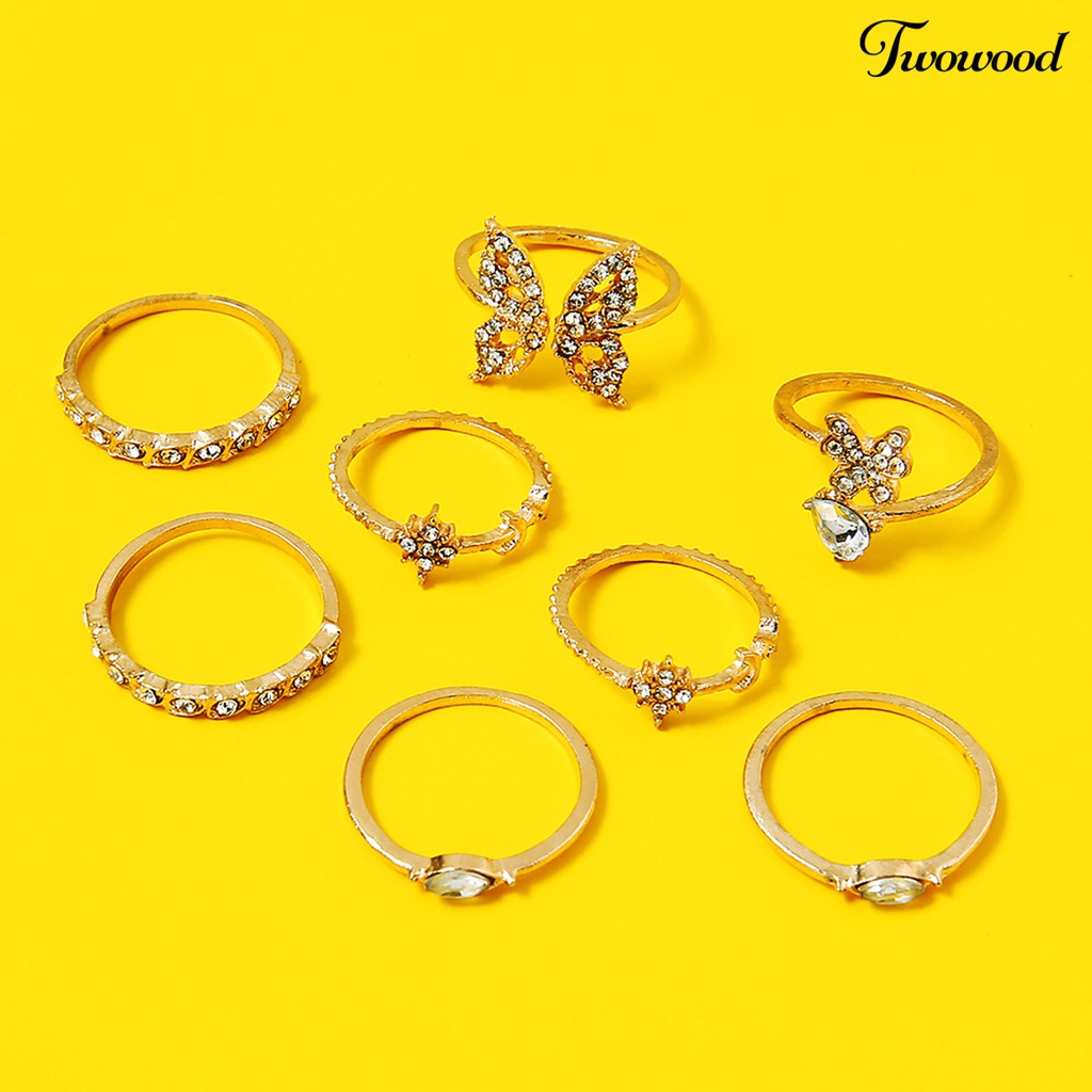 8pcs Cincin Knuckle Desain Kupu-Kupu Bunga Aksen Berlian Imitasi Untuk Wanita Element