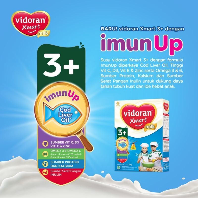 Vidoran Xmart 1+ / 3+ ImunUp Madu / Vanila 925gram / susu pertumbuhan usia 1 - 3 tahun / 3 - 5 tahun Murah