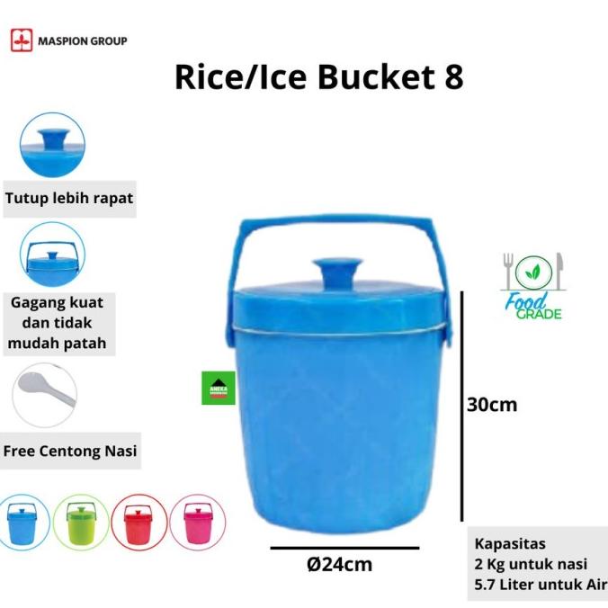 MASPION RICE/ICE BUCKET TERMOS ES TERMOS NASI 8 LITER 2KG NASI